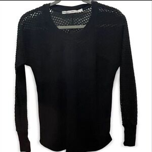 Gibson Black Mesh Sleeve Knit Top
